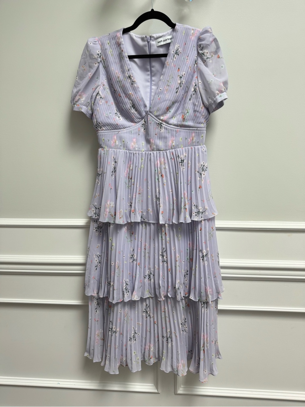 Self-Portrait Plissé Floral Midi Dress - US Size 8 - Like New! - Picture 8 of 13